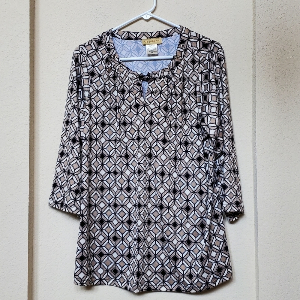 Liz Jordan 3/4 Sleeve Polyester Top.  Size 1x